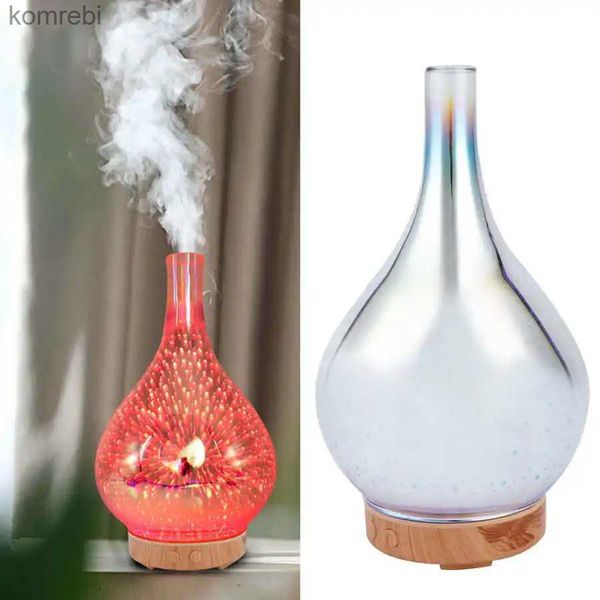 Luftbefeuchter 7 Farbe Licht 3D Feuerwerk Glas Luftbefeuchter 100 ml Ultraschall Humidificador Ätherisches Öl Aroma Diffusor Nebel Maker Hause decorL240115