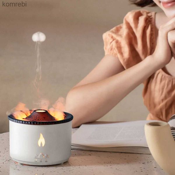 Umidificatori 360ML Desktop Flame Air Umidificatore Diffusore di aromi Lava Vulcano Design Effetto fiamma Diffusore d'aria Mist Maker MachineL240115