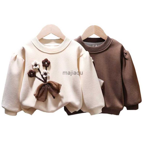 Giacche Felpe con cappuccio Maglione autunno inverno peluche cappotto caldo ragazza di età compresa tra 0-6 anni moda fiore giacca sportiva casual top versione coreana nuovi abbigliamento per bambiniL240115