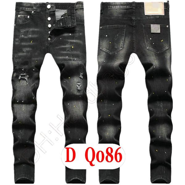 Herren Jeans Luxus Italien Designer Denim Jeans Männer Stickerei Hosen DQ2086 Mode Tragen-Löcher Spritzer-Tinte Stempel Hosen Motorrad Reiten Kleidung US28-42/EU44-58