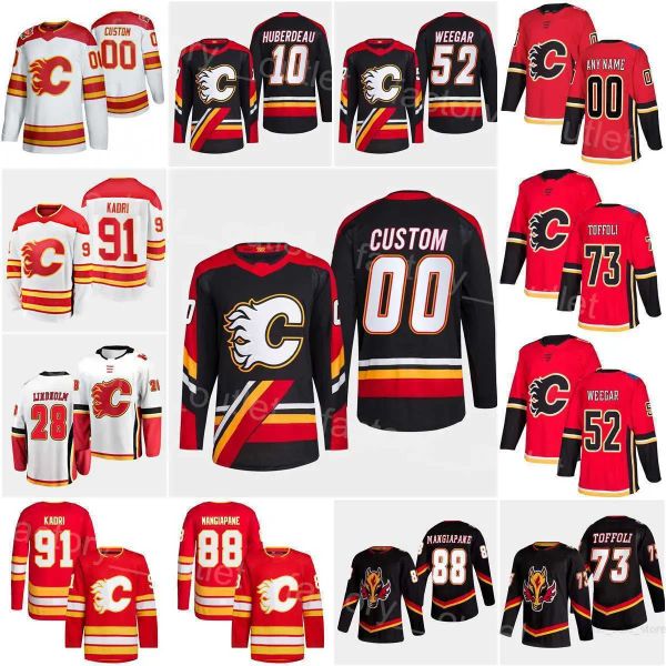 Özel Erkek Kadın Gençlik Calgary Hokey Alevleri 91 Nazem Kadri Jersey 28 Elias Lindholm 88 Andrew Mangiapane 10 Jonathan Huberdeau 52 Mackenzie Weegar Jacob Markstrom