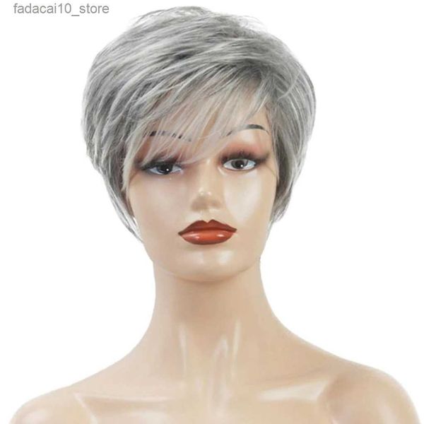 Sentetik peruklar Gri insan saç perukları kadınlar için kısa dalgalı peruk saç stiline dayanıklı q240115