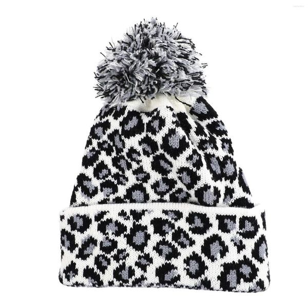 Berretti Cappelli Berretto con stampa leopardata Moda maglia di lana Coreana di lana per donna Bianca lavorata a maglia da donna