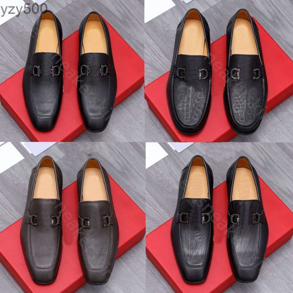 Feragamo Ferra Designers Clássicos Sapatos Mens Moda Mocassins Couro Genuíno Homens Negócios Escritório Trabalho Formal Sapatos Marca Designer Festa Casamento Sapato Plano ANBV