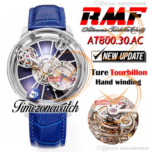 RMFAT100.30. AC Astronomia Tourbillon Mecânico Relógio Masculino de Corda Manual Esqueleto Corpo Celestial Dial Couro de Jacaré Super Edição Relógios Timezonewatch A05C