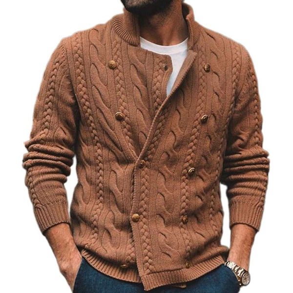 Männer Herbst Und Winter Neue Stehkragen Gestrickte Pullover Lange Ärmeln Zweireiher Strickjacke Pullover Jacke