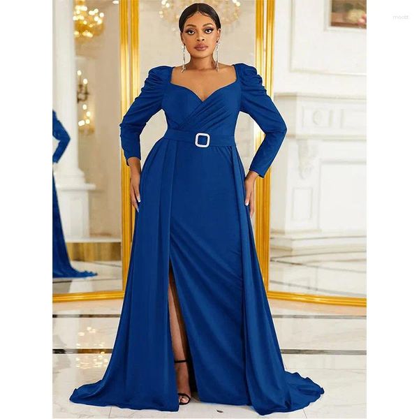 Plus size vestidos com decote em v manga longa estiramento borgonha chão em pé vestido de noite feminino de malha banquete de luxo