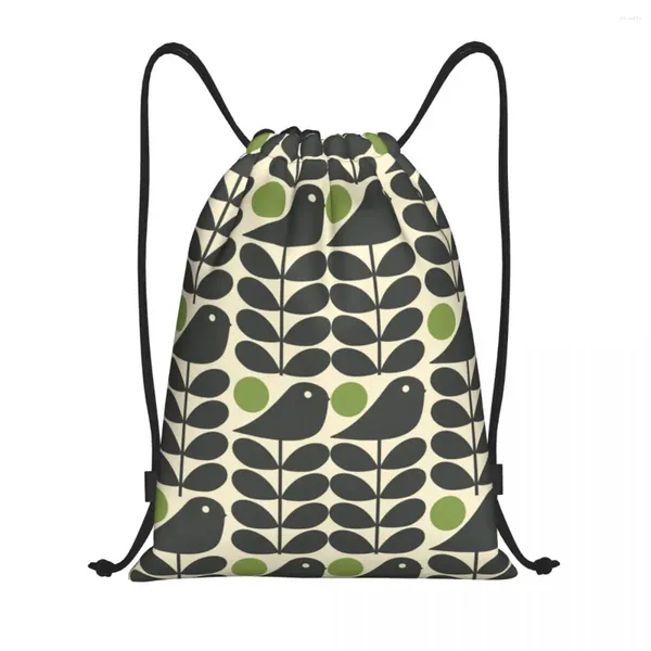 Borse per la spesa Orla Kiely Multistem Birds Borsa con coulisse Uomo Donna Pieghevole Palestra Sport Zaino Zaini portaoggetti con fiori scandinavi