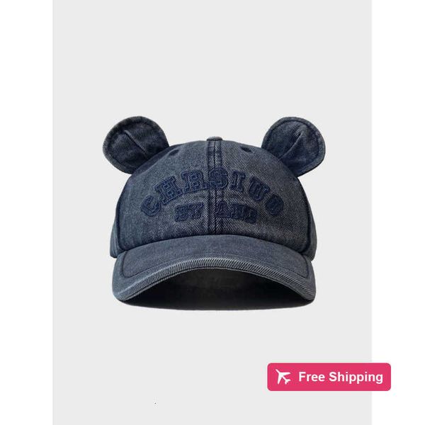 Designer Ball Caps versão coreana do Instagram bonito urso orelha denim boné de beisebol com letras femininas bordadas de alta qualidade exibição rosto patinho língua chapéu na moda