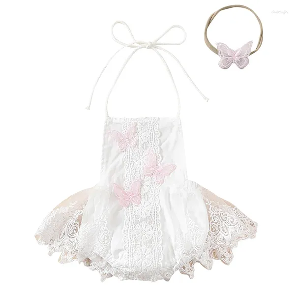 Pagliaccetti Born Baby Girl Boho Abiti Infantile Pizzo Tulle Ruffle Bubble Pagliaccetto Abito Tuta Body Poshoot Vestiti