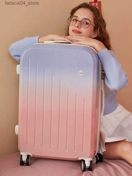 Malas 2022/24/26/28 polegadas terno de viagem em rodas mulheres moda roxo gradiente saco de bagagem carry on bagagem de carrinho q240115