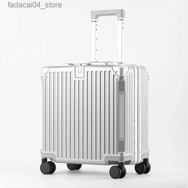 Malas ABS PC Spinner Trolley Case 18 polegadas Pequeno Carry On Bagagem Mala de Cabine para Viajar Q240115