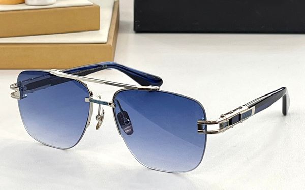 Óculos de sol sem aro EVO ONE Prata Metal / Lente Azul Mens Designer Óculos Sonnenbrille Mulheres Shades Sunnies Gafas de sol UV400 Óculos com caixa