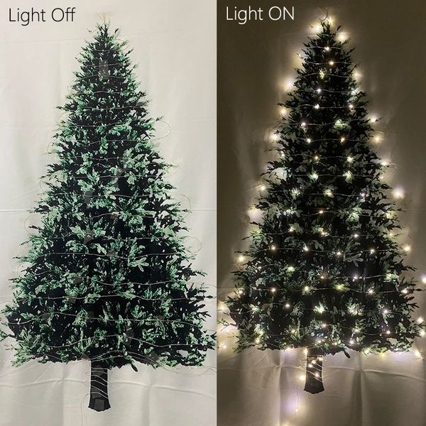 4.9x2.5ft árvore de natal tapeçaria parede pendurado com 10m 100led led luzes da corda para porta capa casa quarto pano de fundo decoração de natal 240115