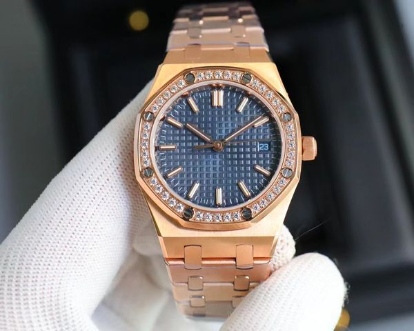 Relógio de tijolo feminino de alta qualidade 34mm moda de luxo masculino pulseira de aço relógio de movimento mecânico ouro e prata relógio de lazer deusa presente de natal