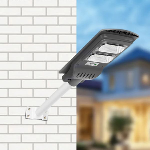 Lampada stradale solare grigia da 60 W 90 W 120 W Sensore di movimento Impermeabile IP66 Lampada da giardino paesaggistica per esterni con palo 11 LL