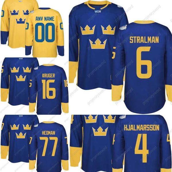 Jerseys de gelo Rasmus Dahlin Copa do mundo Equipe Suécia Kruger Ekholm Forsberg Stralman Hjalmarson Landeskog Hedman Custom Ed Hockey J