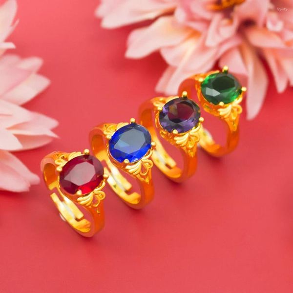 Обручальные кольца XT Jewellery Корейское кольцо с драгоценным камнем 24 карата Циркон Модное женское позолоченное регулируемое кольцо