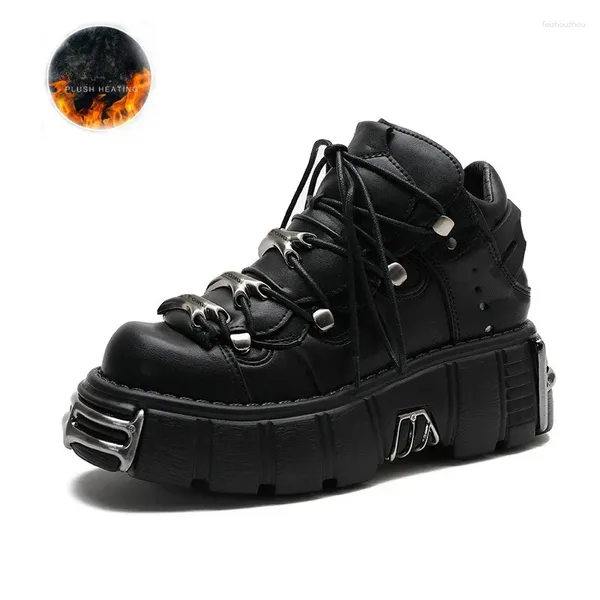 Botas 2024 outono/inverno estilo punk mulheres rendas até sapatos brancos altos 6cm plataforma mulheres casuais decoração de metal motocicleta