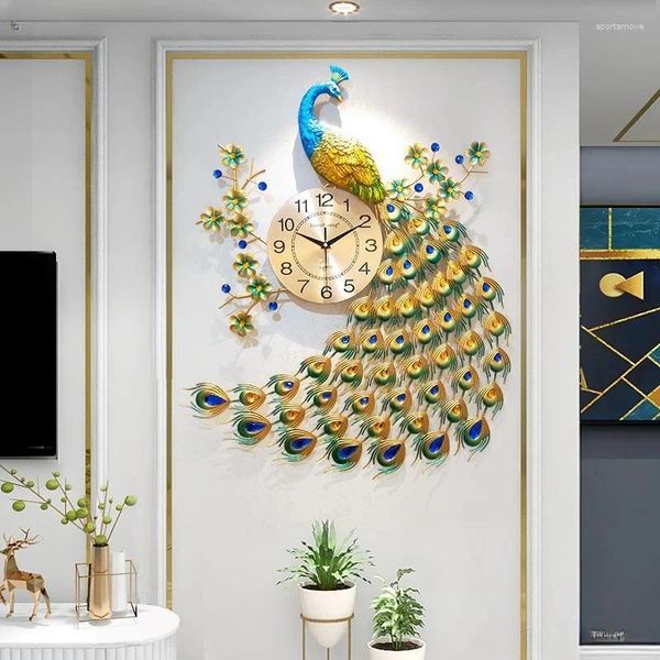 Orologi da parete Orologio pavone Design moderno Decorazioni per la casa Decorazione soggiorno di lusso Orologio digitale di grandi dimensioni Reloj