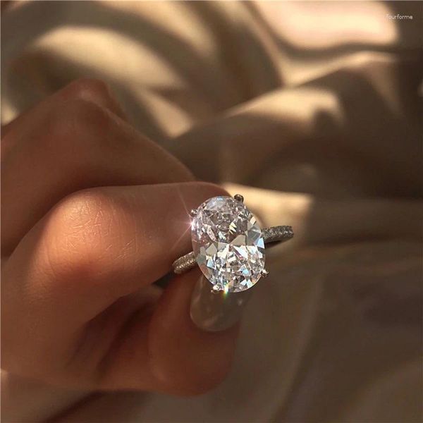Anéis de cluster charme feminino grande cristal branco anel de pedra luxo prata cor casamento para mulheres vintage nupcial noivado jóias presentes
