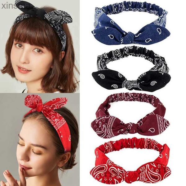 Kafa Bantları Boho Yay Head Bands Kadınlar Vintage Paisley Bandana Çiçek Baskılı Saç Bandı Elastik Tavşan Kulak Kafa Şarfı Sevimli Saç Aksesuarları YQ240116