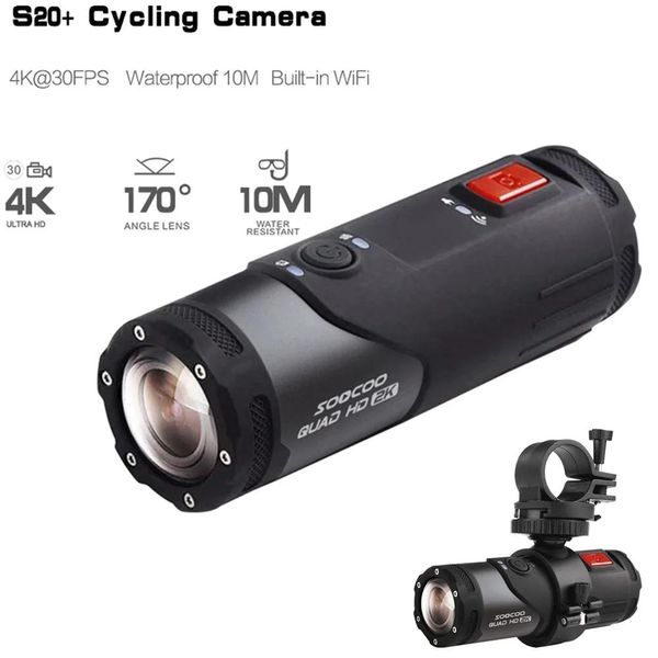 Fotocamera S20 + Nuovo aggiornamento 4k Fotocamera subacquea Action Sport Cam nera Proiettile per Gun Bike Casco da bicicletta Riprese video Action Sport Cam