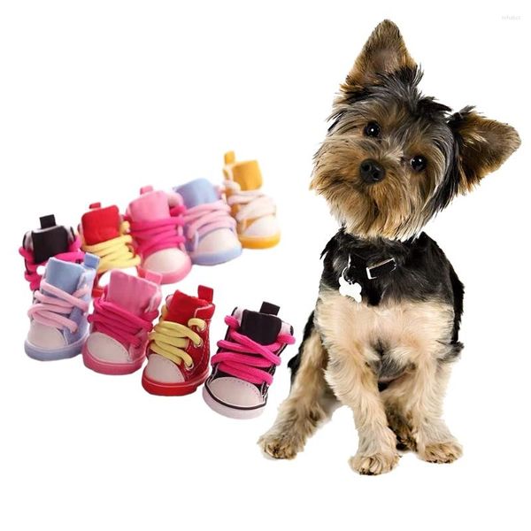 Abbigliamento per cani 4 pezzi Scarpe per animali domestici Tela Traspirante Resistente all'usura antiscivolo Scarponcino da passeggio per cani di piccola taglia per orsacchiotti da esterno