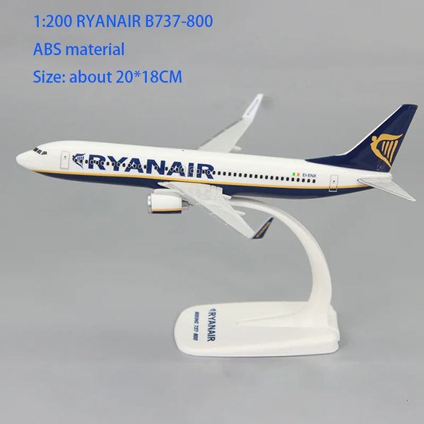 1 200 Ölçek B737-800 B737MAX8 ABS Plastik Uçak Model Oyuncakları Ryanair Uçak Uçak Modeli Oyuncak Montajı Koleksiyon için Reçine 240115