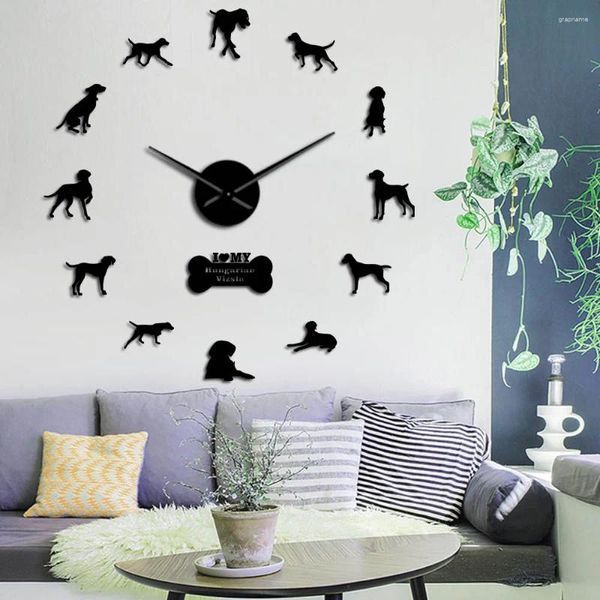 Orologi da parete Moderni Ungherese Vizsla Cane di razza Orologio fai da te Adesivi con superficie a specchio 3D Pet Watch Beagle Ritratto per gli amanti