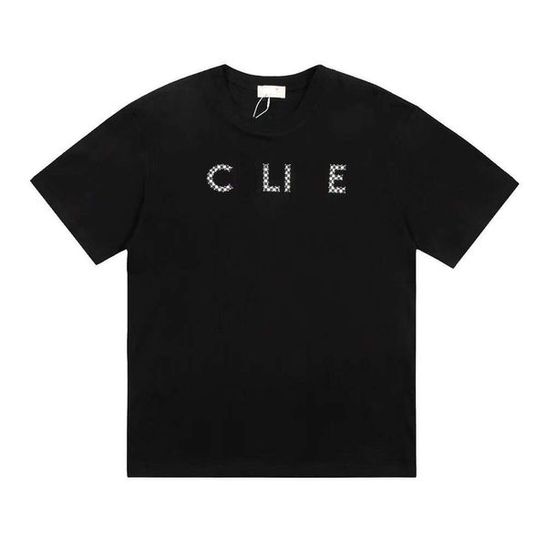 Designer Luxury Celins Classic Scacchiera in bianco e nero intarsiata con T-shirt a maniche corte con scollo rotondo in stampatello colorato