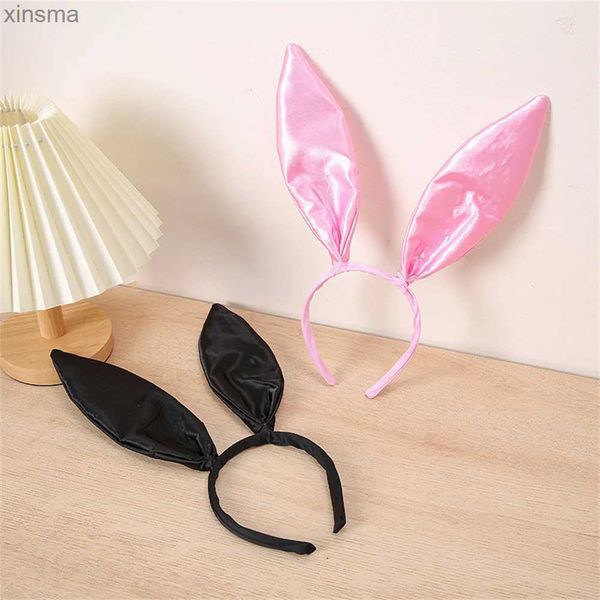 Kafa Bantları Siyah Pembe Tavşan Kulak Saç Bandı Parlak Yetişkin Çocuklar İçin Kulak Saç Kasnağı Cadılar Bayramı Cosplay Props Headdress Parti Saç Aksesuarları YQ240116