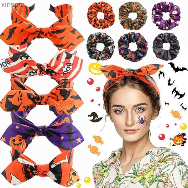 Headbands 1 Pcs Halloween Fantasma Crânio Mulheres Headband Dos Desenhos Animados Abóbora Morcego Padrão Cruz Largo Hairbands Senhoras Orelhas de Coelho Atado Cabelo Hoop YQ240116