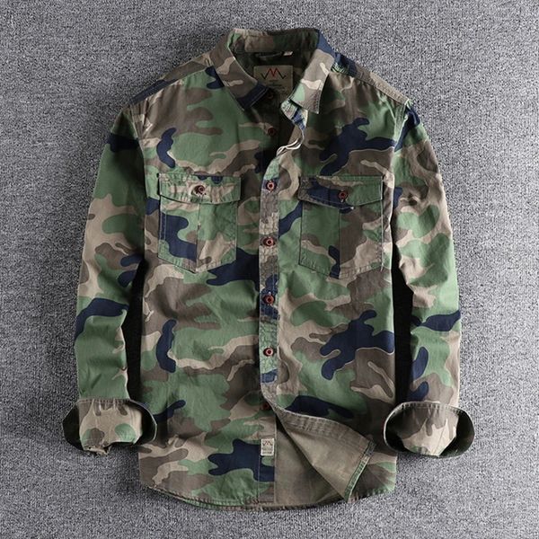 Männer Camouflage Cargo Shirts Frühling Langlebig Outdoor Wandern Sport Täglich Militärischen Stil Casual Jugend Taschenreiher Camicia 240115