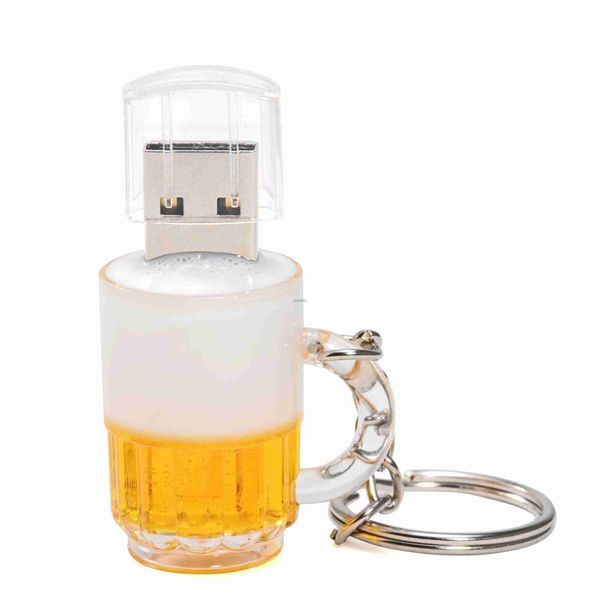 USB flaş sürücüler bira cam usb flaş sürücüsü 128GB şeffaf fincan kalem sürücü 64GB ücretsiz anahtar zinciri pendrive 32GB yaratıcı hediyeler bellek çubuğu 16GB 8G