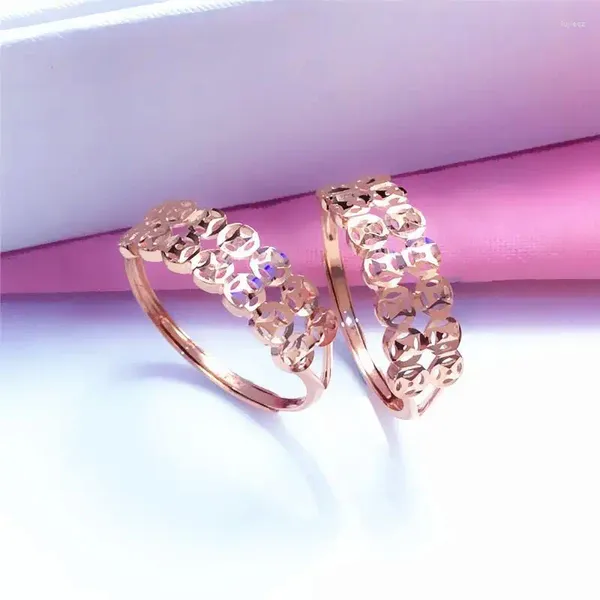 Anéis de cluster 585 roxo banhado a ouro 14k rosa dupla camada moedas de cobre para mulheres redimensionáveis estilo chinês jóias de casamento criativas