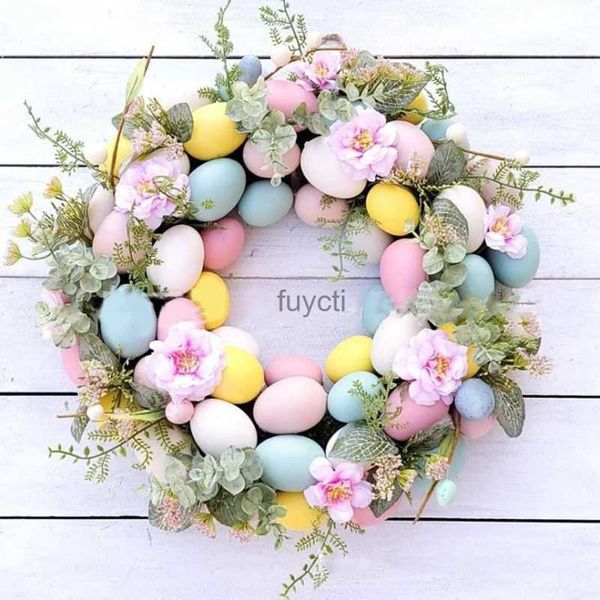 Andere Event Party Supplies 45 cm Hase Ostern Bunte Ei Kranz Tür Wandbehang Anhänger Simulierte Grünpflanze Ei Frohe Ostern Tag Party Dekor für Zuhause YQ240116