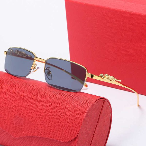 Модные семейные солнцезащитные очки в полурамке, мужские металлические оптические очки с головой гепарда, сетчатые красные солнцезащитные очки для уличных фото, женские