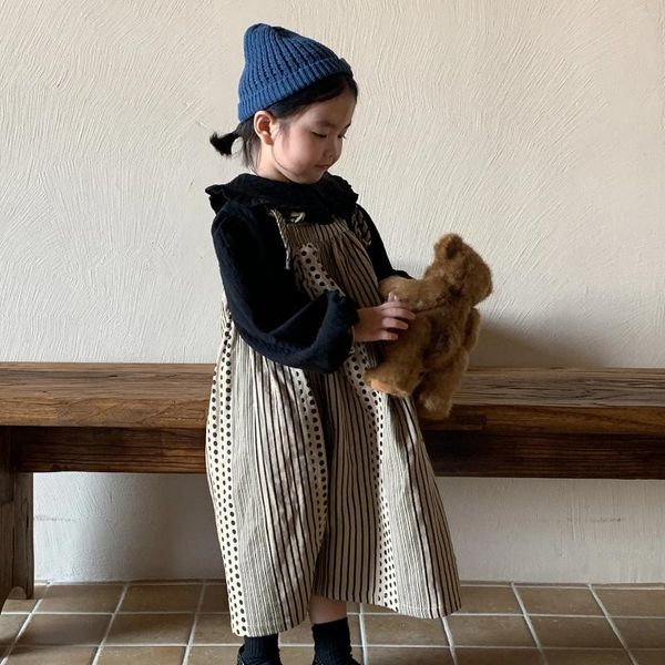 Abiti da ragazza Autunno neonate vestono bambini coreani giapponesi abiti a pois senza maniche retrò principessa bambini cinturino casual