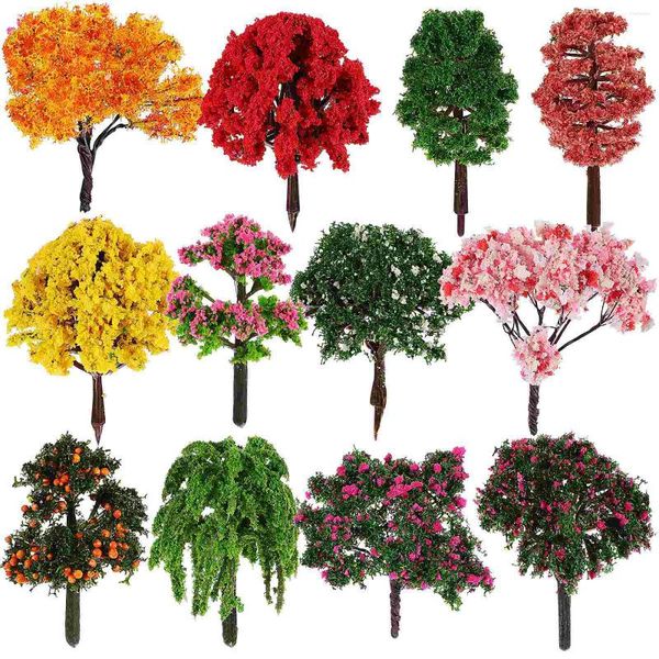 Flores decorativas 12 peças árvore de corpo vivo vidro decoração de natal árvores em miniatura para modelo de construção de plástico