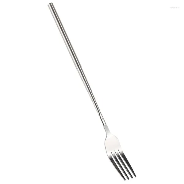 Forchette per barbecue Forchetta retrattile Frutta Dessert Manico lungo Stoviglie Forniture per cucina creativa Acciaio inossidabile