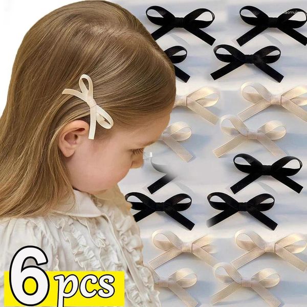 Acessórios de cabelo 2/6pcs meninas doce bowknot clipes bebê branco preto adorável grampos de cabelo fita arco headwear bonito grab barrettes