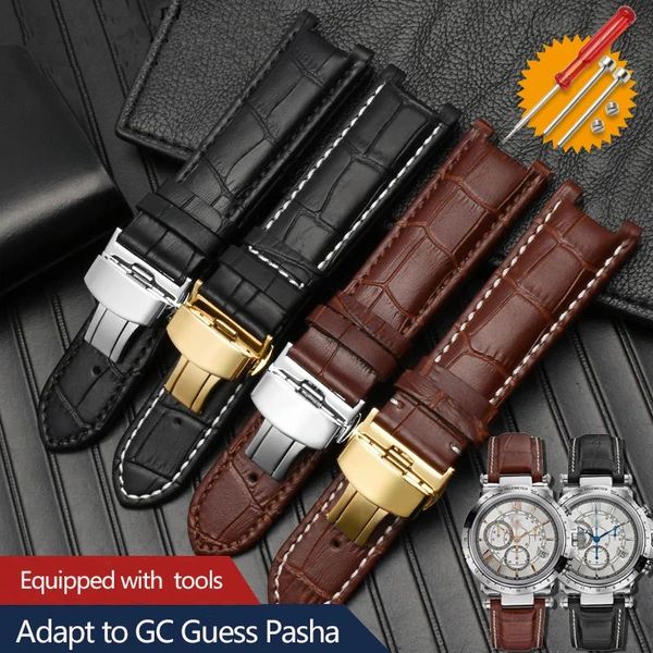 Komponenten echtes Leatehr Watchband für GC Pasha W3108/HPI004 MEN MEN Women Gurt Butterfly Notch Armband 20*11 20*12mm 22*13mm