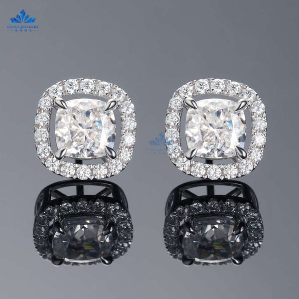 Venda quente clássico ouro branco 7x7mm almofada gelo esmagado moissanite brincos jóias femininas