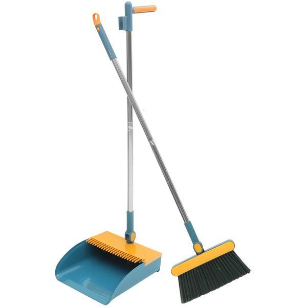 Dustpan vassoura conjunto de limpeza pan poeira ferramenta lobby ao ar livre varrendo metal em pé chão longo aço casa jardim escova 240116