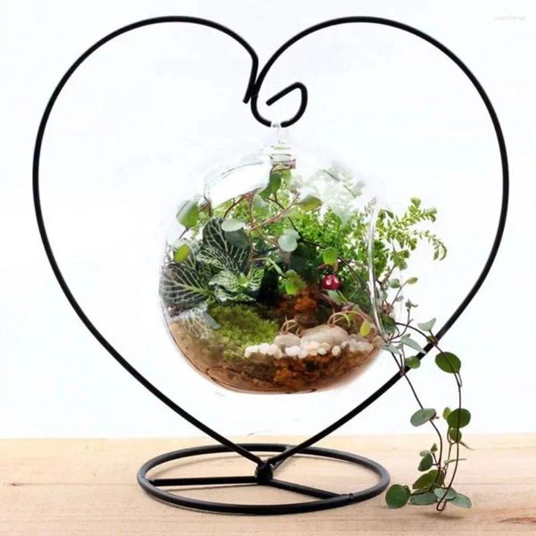 Piatti decorativi Espositore per ornamenti a forma di cuore Portacandele per matrimoni in ferro Candeliere Globo in vetro Lanterna a sfera per piante appesa a Natale