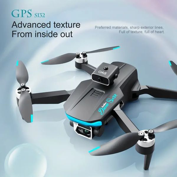 Novo drone UAV S132 GPS Quadcopter: GPS integrado, retorno com uma tecla, câmeras HD duplas, motor sem escova, prevenção inteligente de obstáculos. Presente Perfeito