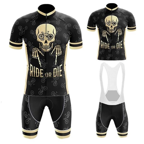 Crânio padrão camisa de ciclismo conjunto verão manga curta ciclismo roupas mtb bicicleta uniforme maillot ropa ciclismo dos homens wear 240116