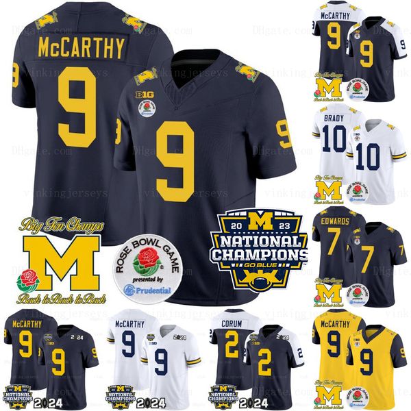 Michigan Wolverines 2024 Campeões Nacionais NCAA College Football Jerseys Mccarthy Corum Wilson Edwards Denegal Brady Tuttle Warren Bell Personalizado Costurado Homens Criança