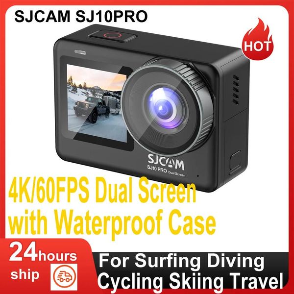 Câmeras SJCAM SJ10PRO 4K / 60FPS Câmera de esportes de tela dupla de alta resolução com caixa à prova d'água para surf, mergulho, ciclismo, esqui, viagens